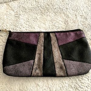 Purple silver and black wristlet/clutch